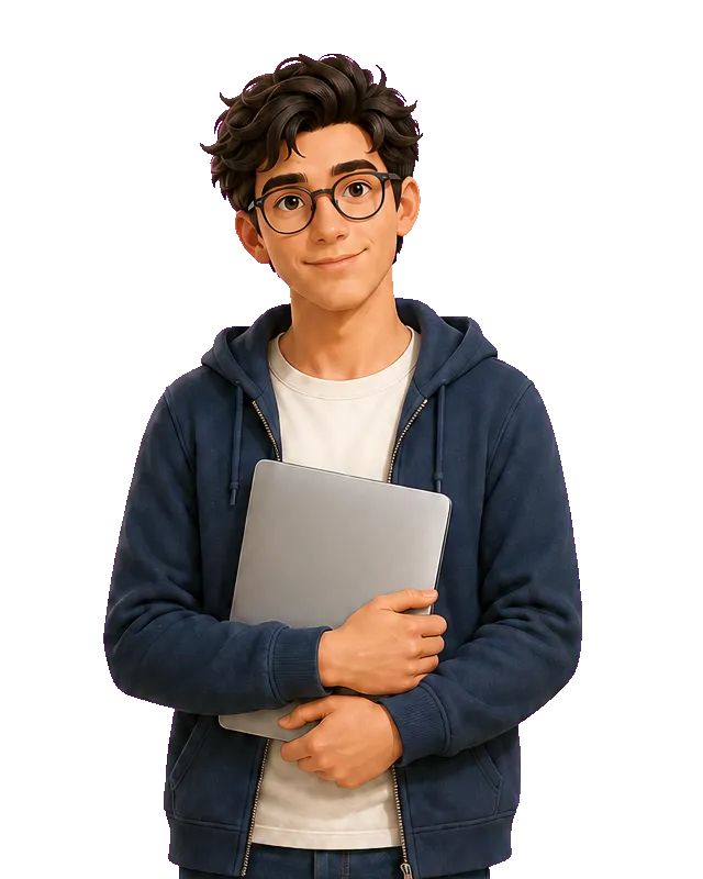 Friendly biology graduate holding a laptop